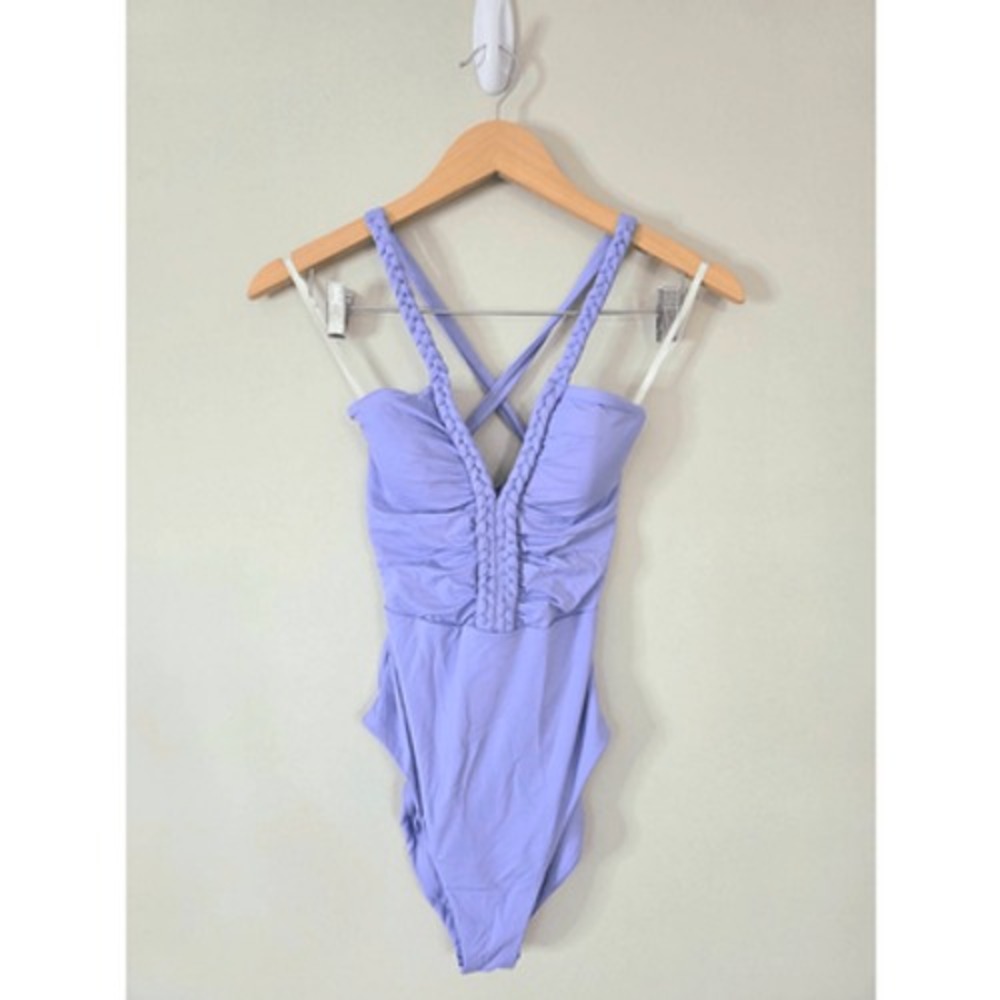 Soluna Swim Braided Maillot One Piece Swimsuit Periwinkle Blue Size Small NEW - Picture 2 of 9